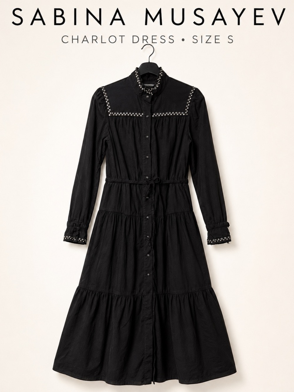 Sabina Musayev Black Long-Sleeve Tiered Button-Front Dress Ranchcore - Western